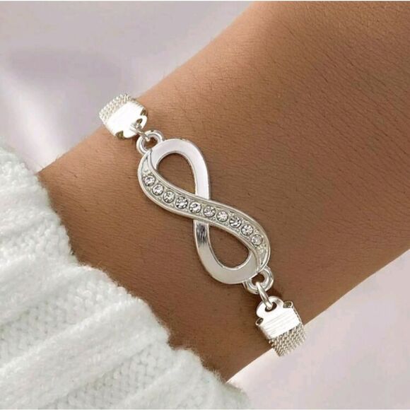 Sterling Silver Infinity Bracelet With Rhinestones - Picture 1 of 9